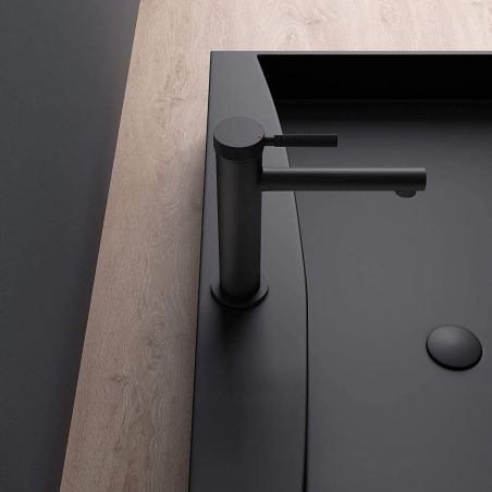 Waschbeckenarmatur EGO-Tiona Black, Waschbeckenmontage, Mattschwarz, mit Perlator, außergewöhnliches Design