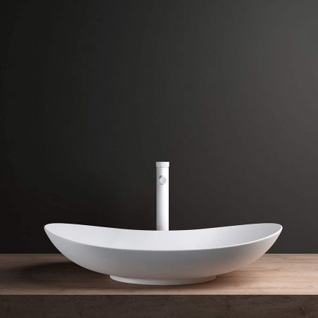 Waschbeckenarmatur EGO-Tiona White High, Aufsatzmontage, Weiß, mit Perlator, außergewöhnliches Design Waschbeckenarmatur EGO-Tiona White High, Aufsatzmontage, Weiß, mit Perlator, außergewöhnliches Design