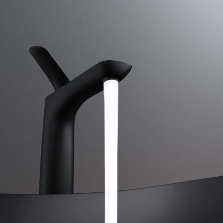 Waschbeckenarmatur EGO-Brandi Black, Aufsatzmontage, Mattschwarz, mit Perlator, außergewöhnliches Design