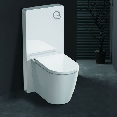 WC-Rahmen mit Spülkasten aus weißem Sicherheitsglas, Größe 100x48 cm, Bodenmontage, Ego-Lilium