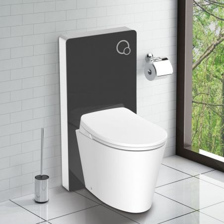 WC-Rahmen mit Spülkasten aus schwarzem Sicherheitsglas, Größe 100x48 cm, Bodenmontage, Ego-Lilium