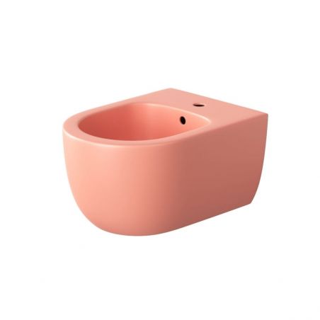 Bidet EGO Michael, 49x36 cm, Lachsrosa, Power Colour, halb-matt, Wandmontage, mit Überlauf