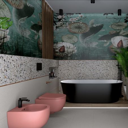 Bidet EGO Michael, 49x36 cm, Lachsrosa, Power Colour, halb-matt, Wandmontage, mit Überlauf