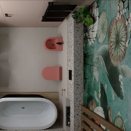 Bidet EGO Michael, 49x36 cm, Lachsrosa, Power Colour, halb-matt, Wandmontage, mit Überlauf