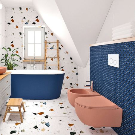 Bidet EGO Michael, 49x36 cm, Lachsrosa, Power Colour, halb-matt, Wandmontage, mit Überlauf
