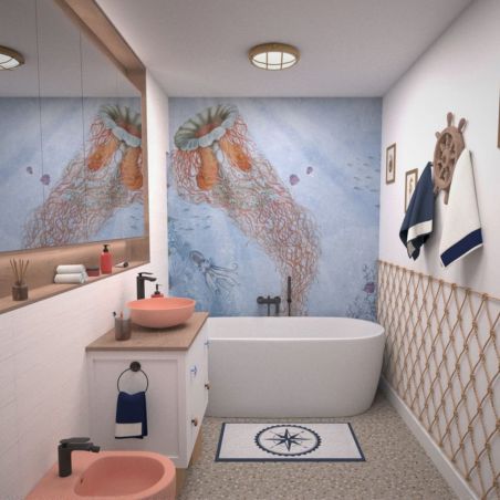 Bidet EGO Michael, 49x36 cm, Lachsrosa, Power Colour, halb-matt, Wandmontage, mit Überlauf