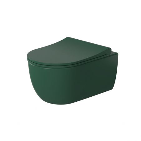 WC-Schüssel EGO Michael Rimless , 49x36 cm, Grün, Power Colour, halbmatt, hängende Montage, Duroplast-Soft-Close-Easy-Off-Deckel