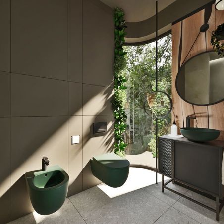WC-Schüssel EGO Michael Rimless , 49x36 cm, Grün, Power Colour, halbmatt, hängende Montage, Duroplast-Soft-Close-Easy-Off-Deckel