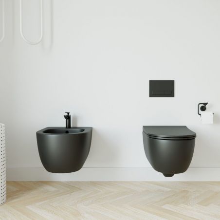 Bidet EGO Michael, 49x36 cm, Schwarz, Power Colour, halb-matt, Wandmontage, mit Überlauf