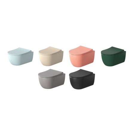 WC-Becken EGO Michael Rimless, 49x37 cm, Jasmin seidenmatt, Power Colour, hängende Montage, Duroplast Soft-Close Easy-Off-Deckel