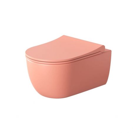 WC-Schüssel EGO Michael Rimless, 49x36 cm, Lachsrosa, Power Colour, halbmatt, Duroplast-Deckel Soft-Close, Easy-Off-Funktion