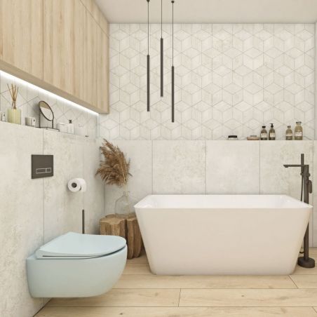 WC-Schüssel EGO Michael Rimless, 49x36 cm, Blau, Power Colour, halbmatt, hängende Montage , Duroplast Soft-Close Deckel Easy-Off