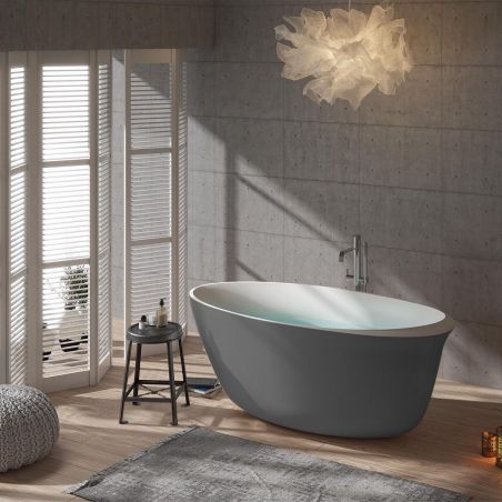 Badewanne EGO Bali, freistehend, 170x78 cm, außen seidenmatt grau und innen weiß