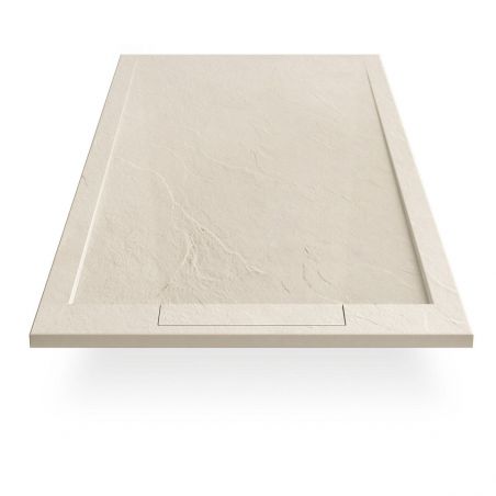 Duschwanne, Mineralkomposit, Maße 70-90 x 80-160 cm, Höhe 2,5 cm, verdeckter Ablauf, zuschneidbar, Creme, Antonio