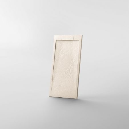 Duschwanne, Mineralkomposit, Maße 70-90 x 80-160 cm, Höhe 2,5 cm, verdeckter Ablauf, zuschneidbar, Creme, Antonio