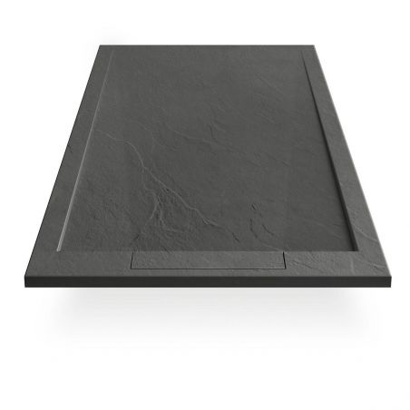 Duschwanne, Mineralkomposit, Maße 70-90 x 80-160, Höhe 2,5 cm, verdeckter Ablauf, zuschneidbar, Anthrazit, Antonio