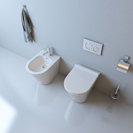 Toilettenschüssel EGO Galo, Rimless, Weiß, 55x36 cm Bodenmontage, Duroplast Slim Soft-Close Abdeckung inklusive