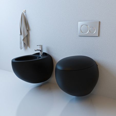 Bidet EGO Angelo, Mattschwarz, 58x39 cm, Wandmontage, mit Überlauf