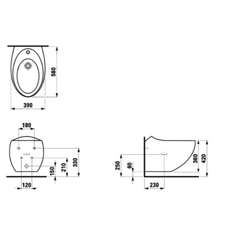 Bidet EGO Angelo, Mattschwarz, 58x39 cm, Wandmontage, mit Überlauf