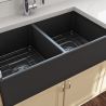 Doppel-Küchenspüle, Frontschürze, offen, Farmouse-Stil, Einbau, 91x48 cm, Anthrazit Matt, Royalty Line by Ego, Nikos