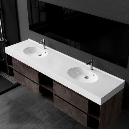 Doppelwaschbecken Olivia, Mineralkomposit, Aufsatz- oder Wandmontage, 200x51 cm Doppelwaschbecken Olivia, Mineralkomposit, Aufsatz- oder Wandmontage, 200x51 cm
