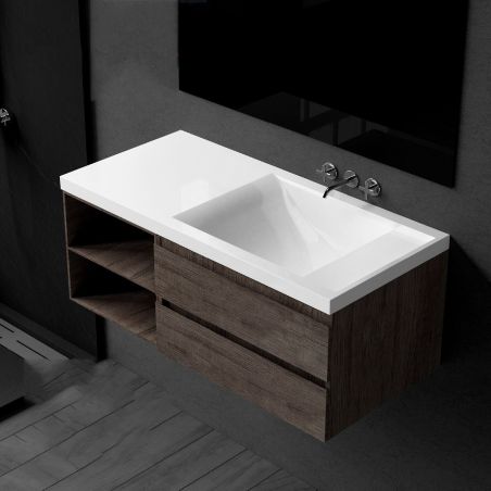 Waschbecken Lino, Mineralkomposit, Halb-Einbaumontage, versteckter Abfluss, 100x47 cm Waschbecken Lino, Mineralkomposit, Halb-Einbaumontage, versteckter Abfluss, 100x47 cm