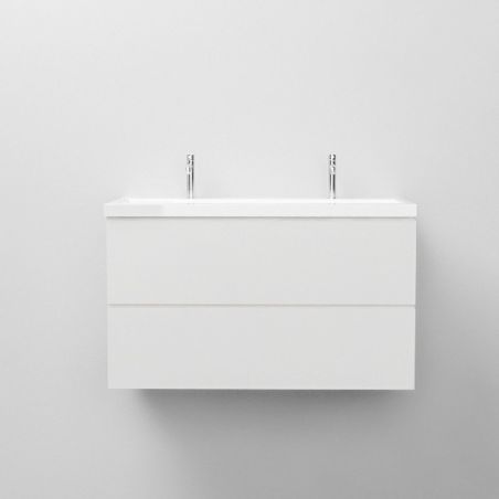 Doppelwaschbecken Eva, Mineralkomposit, Halb-Einbaumontage, 100x51 cm Doppelwaschbecken Eva, Mineralkomposit, Halb-Einbaumontage, 100x51 cm