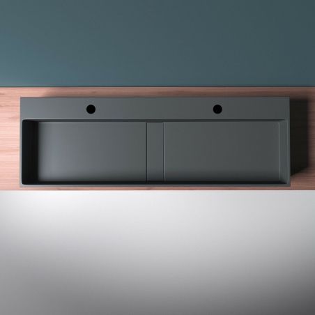 Doppelwaschbecken EGO 6028, versteckter Abfluss, Matt Anthrazit, Marmorkomposit, Aufsatz- oder Wandmontage, 120x40 cm
