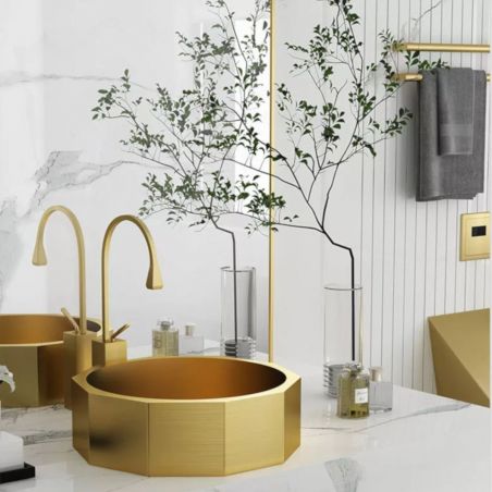 Waschbecken Iron, Edelstahl, Aufsatzmontage, mattes Gold, Durchmesser 42 cm, Royalty Line by Ego Waschbecken Iron, Edelstahl, Aufsatzmontage, mattes Gold, Durchmesser 42 cm, Royalty Line by Ego