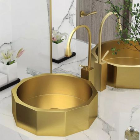 Waschbecken Iron, Edelstahl, Aufsatzmontage, mattes Gold, Durchmesser 42 cm, Royalty Line by Ego Waschbecken Iron, Edelstahl, Aufsatzmontage, mattes Gold, Durchmesser 42 cm, Royalty Line by Ego