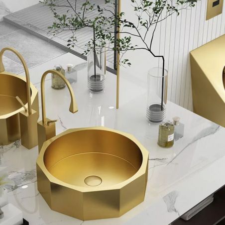 Waschbecken Iron, Edelstahl, Aufsatzmontage, mattes Gold, Durchmesser 42 cm, Royalty Line by Ego Waschbecken Iron, Edelstahl, Aufsatzmontage, mattes Gold, Durchmesser 42 cm, Royalty Line by Ego
