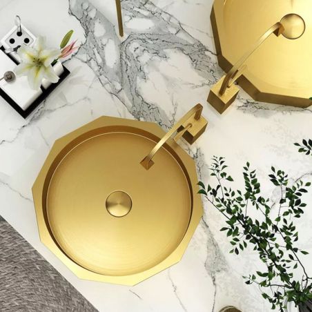 Waschbecken Iron, Edelstahl, Aufsatzmontage, mattes Gold, Durchmesser 42 cm, Royalty Line by Ego Waschbecken Iron, Edelstahl, Aufsatzmontage, mattes Gold, Durchmesser 42 cm, Royalty Line by Ego
