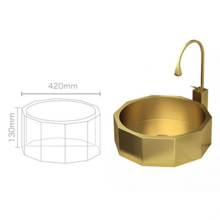 Waschbecken Iron, Edelstahl, Aufsatzmontage, mattes Gold, Durchmesser 42 cm, Royalty Line by Ego Waschbecken Iron, Edelstahl, Aufsatzmontage, mattes Gold, Durchmesser 42 cm, Royalty Line by Ego