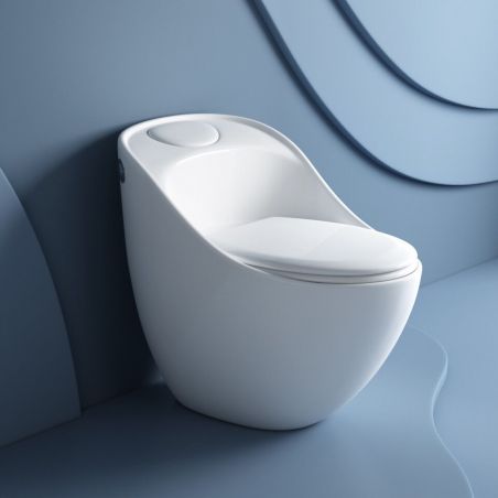 Santa Rimless WC, 69x46 cm, Einbautank, Weiß, Bodenmontage, Soft-Close-Deckel inklusive, Lizenzlinie von Ego