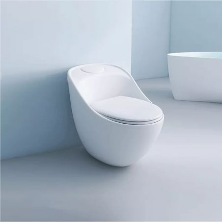 Santa Rimless WC, 69x46 cm, Einbautank, Weiß, Bodenmontage, Soft-Close-Deckel inklusive, Lizenzlinie von Ego
