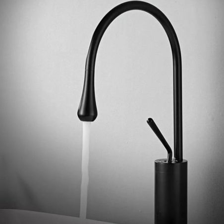 Waschbeckenarmatur Lost, Mattschwarz, 44 cm, mit Perlator, Aufsatzmontage