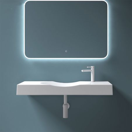 Waschbecken EGO 15R, Weiß, glänzend, verstecker Abfluss, Aufsatz- oder Wandmontage, Marmorkomposit, Hahnloch rechts