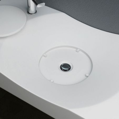 Waschbecken EGO 15L, Weiß, glänzend, verstecker Abfluss, Aufsatz- oder Wandmontage, Marmorkomposit, Hahnloch links