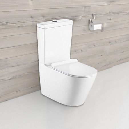 Toilettenschüssel EGO Dario, Rimless, Tank inklusive, 2-St., Weiß glänzend, Bodenmontage, Duroplast Slim Soft-Close-Deckel inkl.