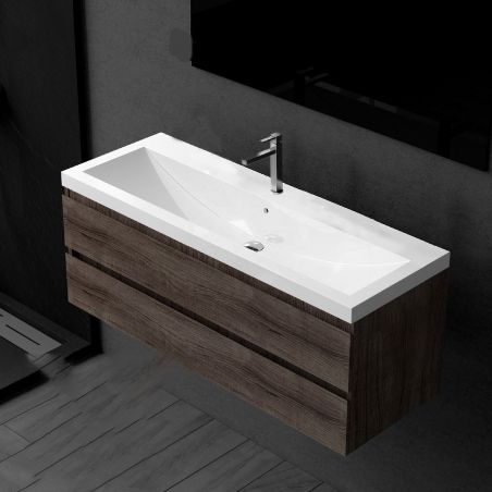 Doppelwaschbecken Fabio, Mineralwerkstoff, Halb-Einbaumontage, mit Hahnloch 100x36 cm Doppelwaschbecken Fabio, Mineralwerkstoff, Halb-Einbaumontage, mit Hahnloch 100x36 cm