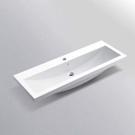 Doppelwaschbecken Fabio, Mineralwerkstoff, Halb-Einbaumontage, mit Hahnloch 100x36 cm Doppelwaschbecken Fabio, Mineralwerkstoff, Halb-Einbaumontage, mit Hahnloch 100x36 cm
