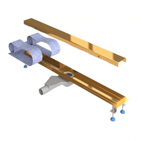Duschrinne, Smart Pipe Siphon, Premium Low Gold, Größen zwischen 60-90 cm, Breite 7,6 cm, Edelstahl