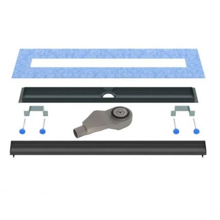 Duschrinne, befliesbar, Smart Pipe Siphon, Einbaumodell unter der Fliese, Premium Low Black, Größen 50-120 cm