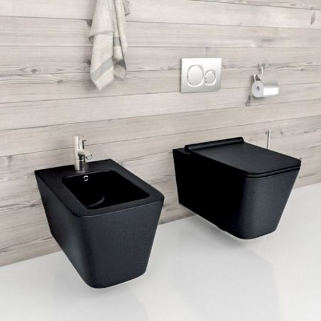 Bidet Alfonso, Mattschwarz, Power Colour, 52x35cm, Wandmontage, mit Überlauf