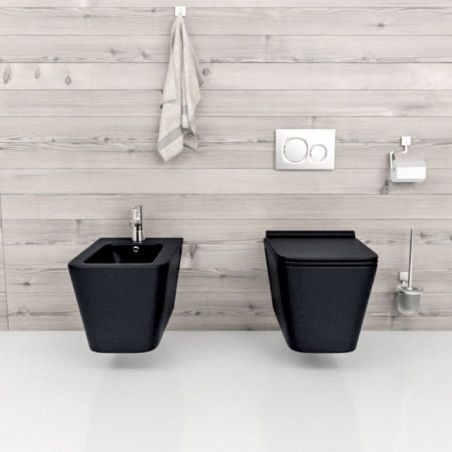 Bidet Alfonso, Mattschwarz, Power Colour, 52x35cm, Wandmontage, mit Überlauf