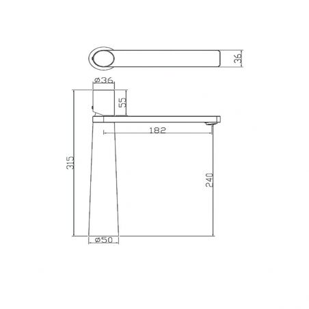 Waschbeckenarmatur Pilar, Mattschwarz, mit rotem Griff, Höhe 31,5 cm, Aufsatzmontage