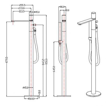 Badewannenarmatur Pilar, Mattgold, Bodenmontage, runder Rahmen