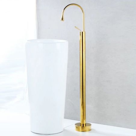 Waschbeckenarmatur Lost, Gold, Bodenmontage, rundes Design, 360° Drehung