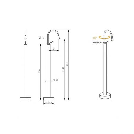 Waschbeckenarmatur Lost, Gold, Bodenmontage, rundes Design, 360° Drehung