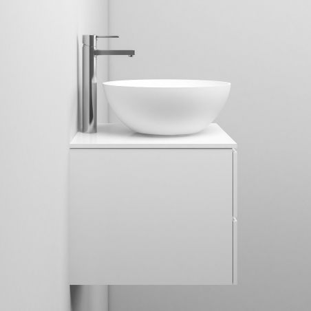 Waschbecken Vanda, Mineralwerkstoff, Aufsatzmontage, Mattweiß, ohne Hahnloch, Durchmesser 40 cm